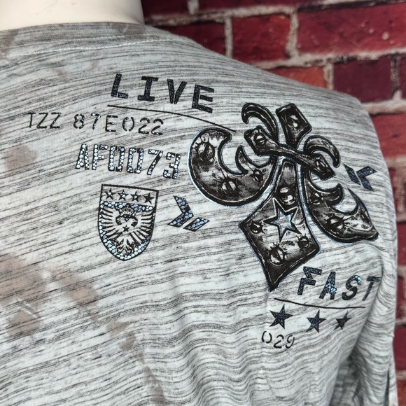 Affliction Men's Long Sleeve Graphic T-shirt -Gray/Black -Various Sizes- NWT - Picture 9 of 12